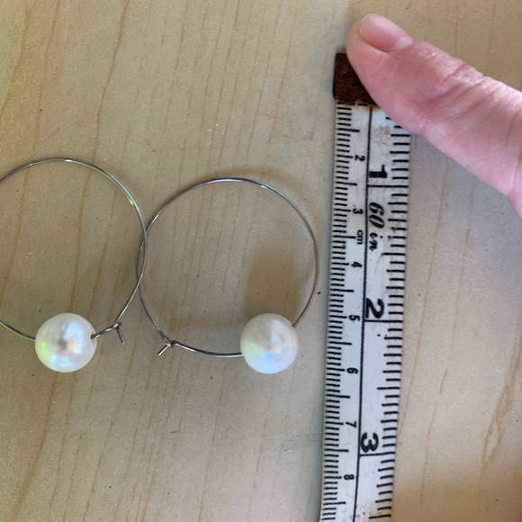 Genuine Pearl Hoop Earrings Large - Picture 3 of 3